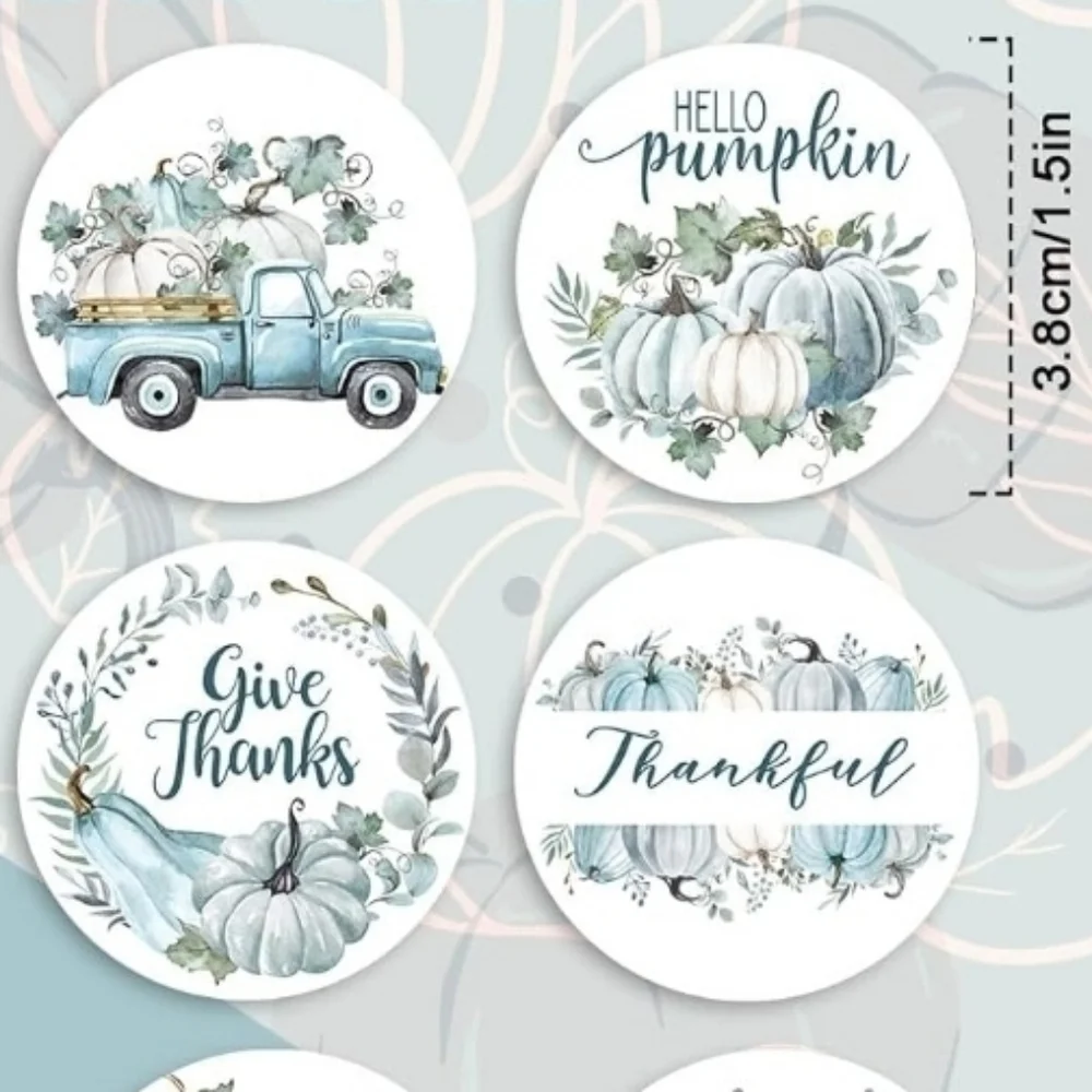 100 Thanksgiving Stickers Blue Fall Pumpkin Old Trucks